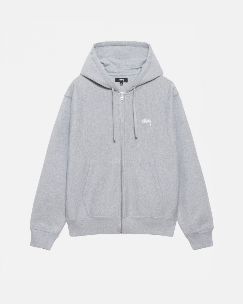 Stussy Stock Logo Zip Hoodie Moški Pulover s Kapuco Sive Slovenija | CHQ-8510