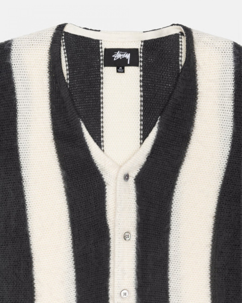 Stussy Stripe Brushed Cardigan Moški Puloverji Bež Slovenija | UEI-3044