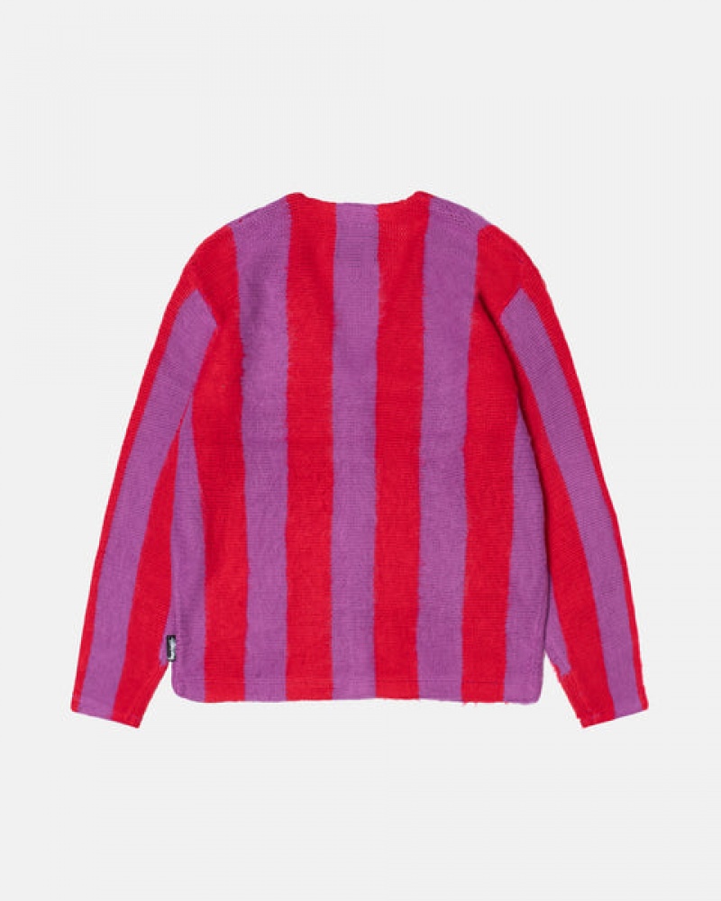 Stussy Stripe Brushed Cardigan Moški Puloverji Vijolične Slovenija | JKJ-9480