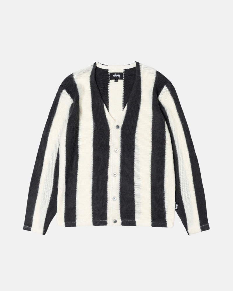 Stussy Stripe Brushed Cardigan Ženski Puloverji Bež Slovenija | VIU-3722