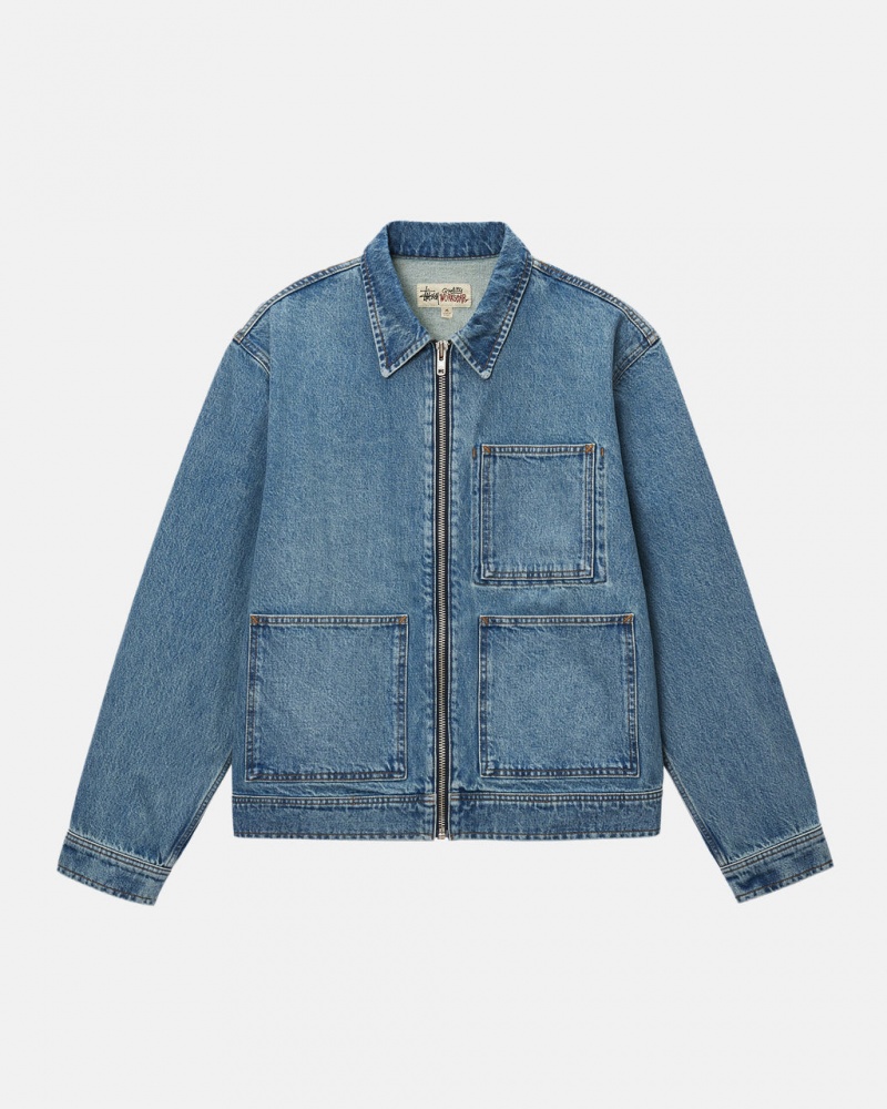 Stussy Zip Work Jacket Denim Ženski Denim Modre Slovenija | NLI-2519