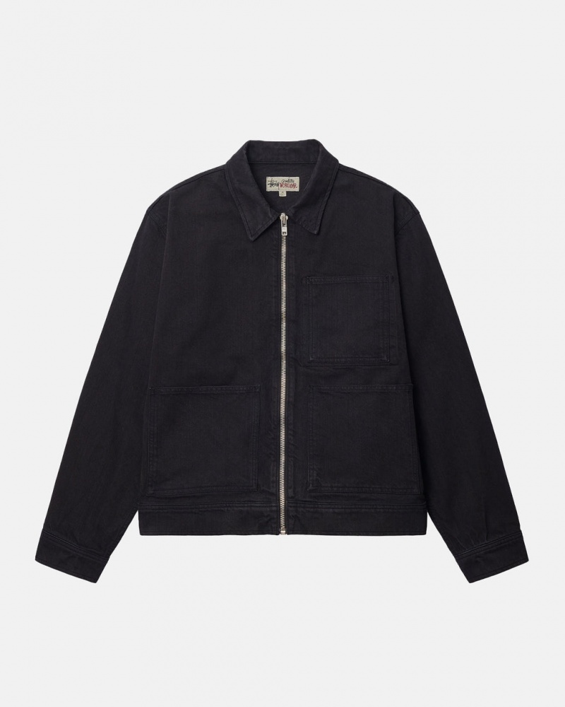 Stussy Zip Work Jacket Overdyed Ženski Denim Črne Črne Slovenija | RLQ-3061