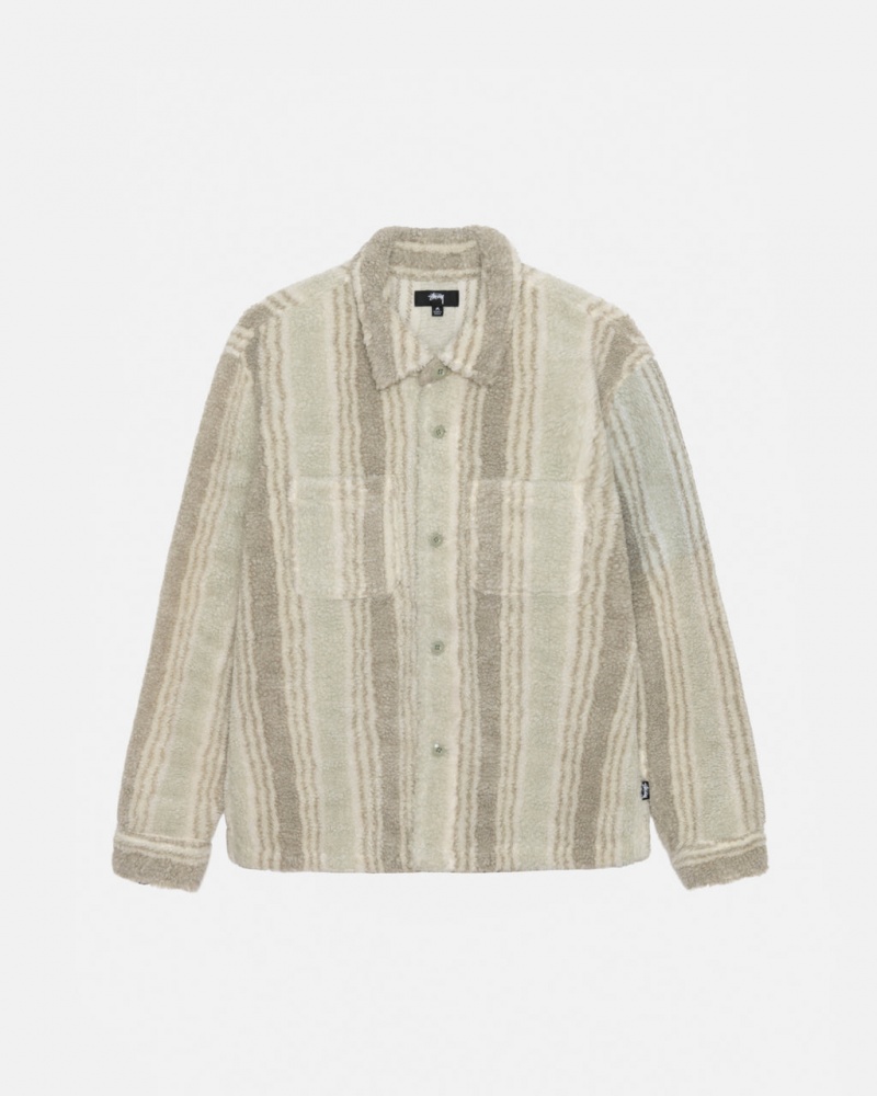 Stussy Črtasto Sherpa Shirt Moški Srajčne Jakne Bež Slovenija | HSD-5803