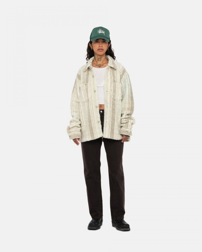 Stussy Črtasto Sherpa Shirt Ženski Srajce Bež Slovenija | JGQ-8098