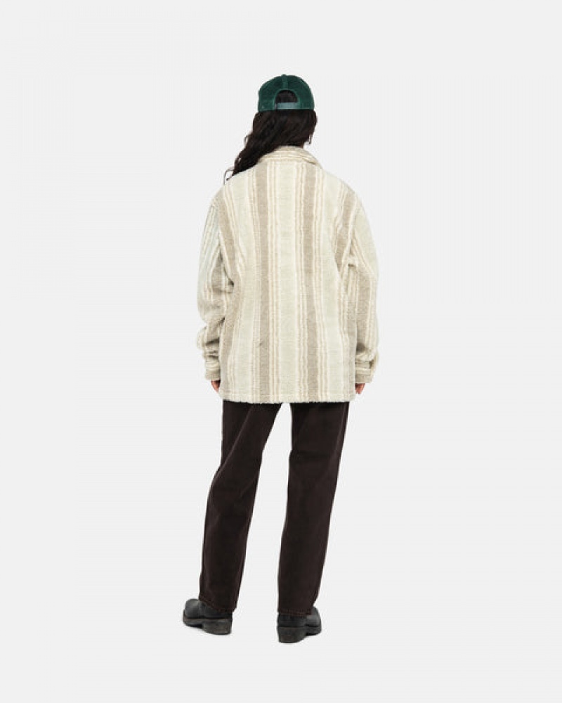 Stussy Črtasto Sherpa Shirt Ženski Srajce Bež Slovenija | JGQ-8098