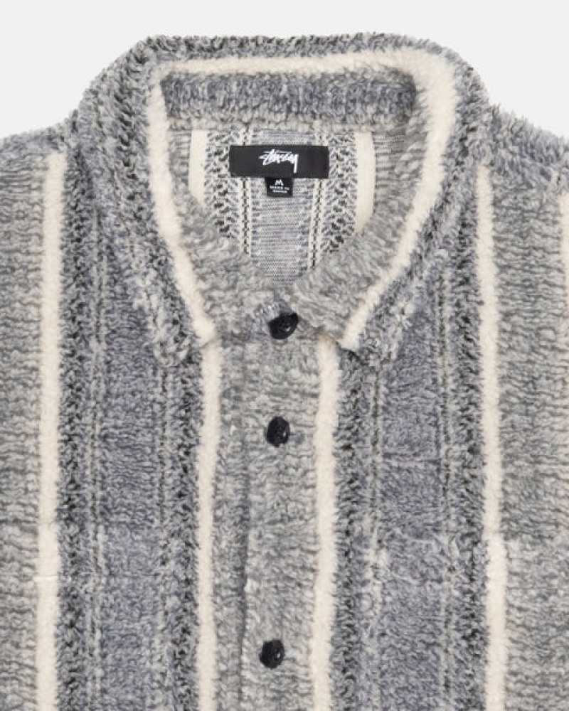 Stussy Črtasto Sherpa Shirt Ženski Srajce Charcoal Slovenija | JHD-8225