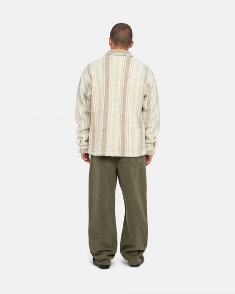 Stussy Črtasto Sherpa Shirt Ženski Srajčne Jakne Bež Slovenija | RKW-1240