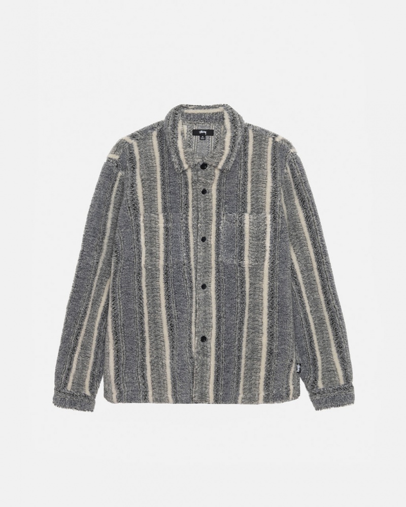 Stussy Črtasto Sherpa Shirt Ženski Srajčne Jakne Charcoal Slovenija | GOX-4466